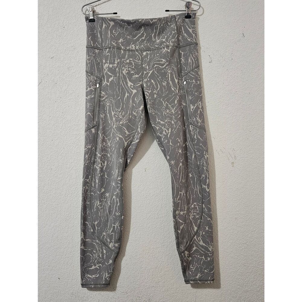 Athleta Gray Marble-Print Performance Leggings